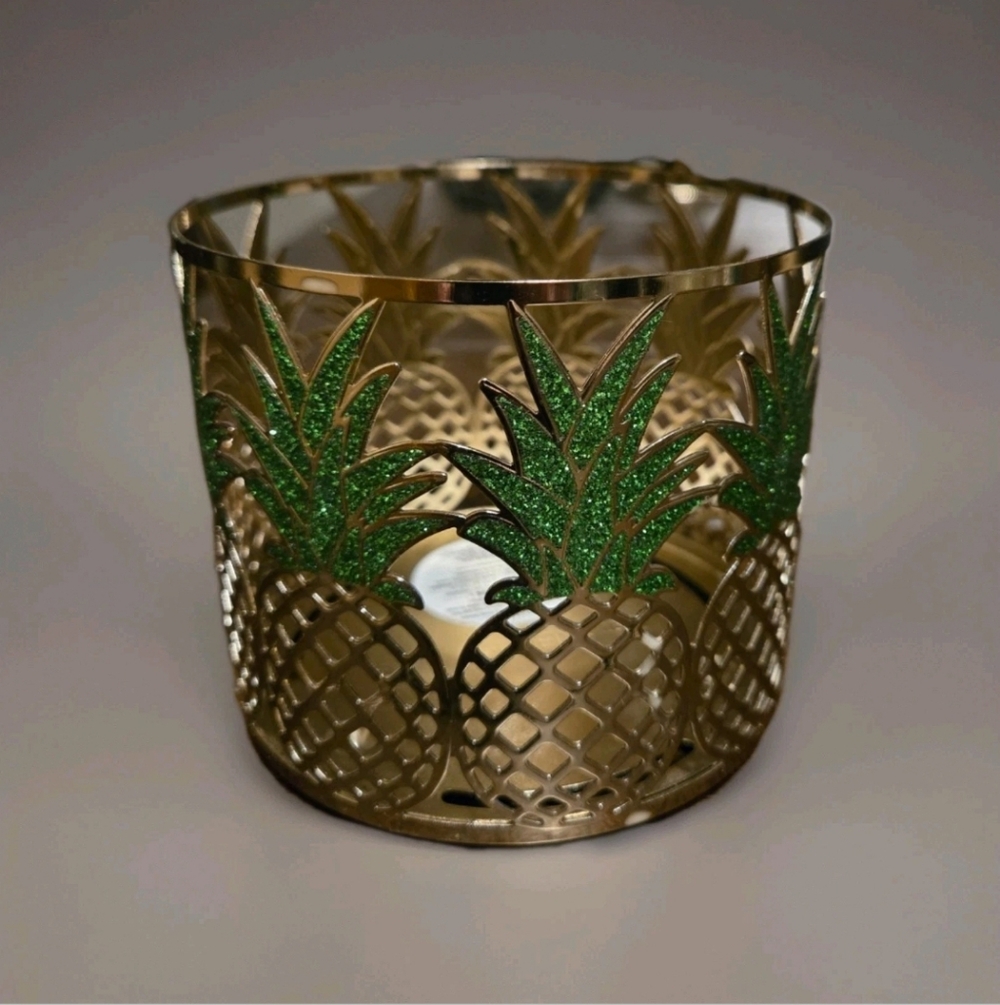 Bath & Body Works PINEAPPLE Glitter Metal 3-wick CANDLE HOLDER